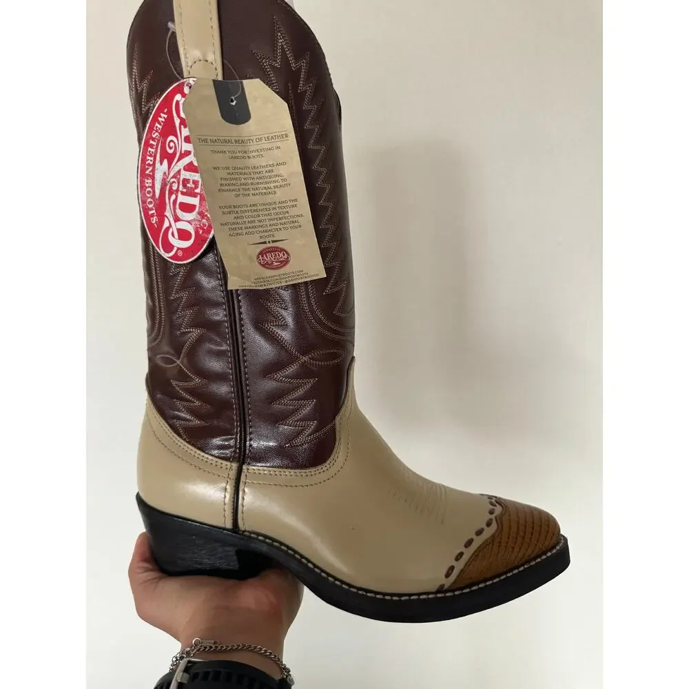 Laredo Bone Lizard Print Wingtip Boots 61161 Size 8